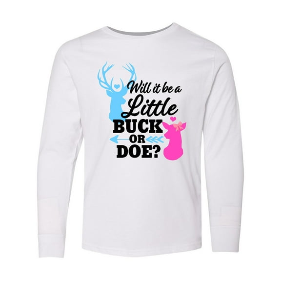 Inktastic Gender Reveal Will it be a Little Buck or Doe? Long Sleeve Youth T-Shirt