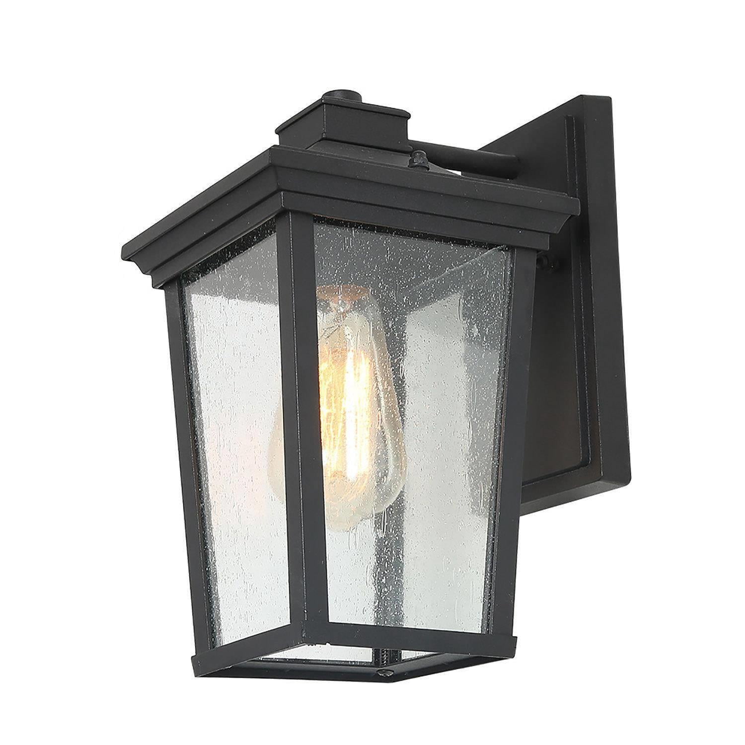 LNC Jusiz 11-in H Black and Seeded Glass Medium Base (E-26) Outdoor Wall Light,11"H