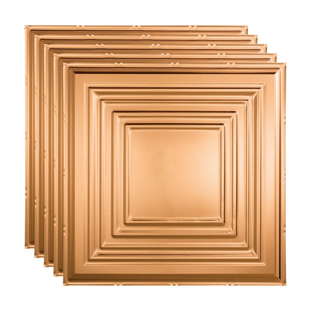 FASÄDE Traditional 3 Decorative Vinyl 2ft x 2ft Lay in Ceiling Panel in Polished Copper(5 Pack)