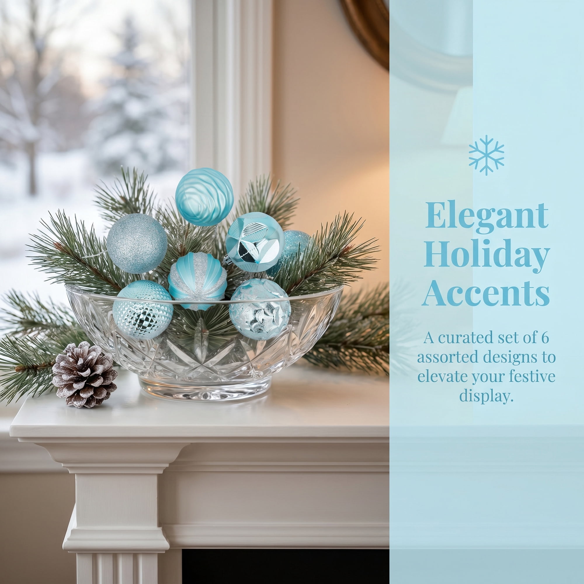 Unique Bargains 6Pcs Painted Electroplated Balls Shatterproof Ornaments Blue 2.4"