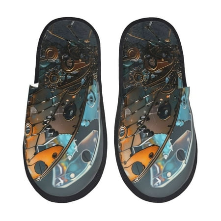 Balery Steampunk Mechanical Butterfly Slient Indoor Furry Fleece Comfort House Shoes Soft Non-Slip Home Shoes Cotton slippers House Slippers-- Medium