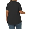 thumbnail image 3 of Plus Size Tops for Women Casual Polo Shirts Going Out V Neck Blouses Loose Fit Pleated Short Sleeve Tunics 1X Black, 3 of 5