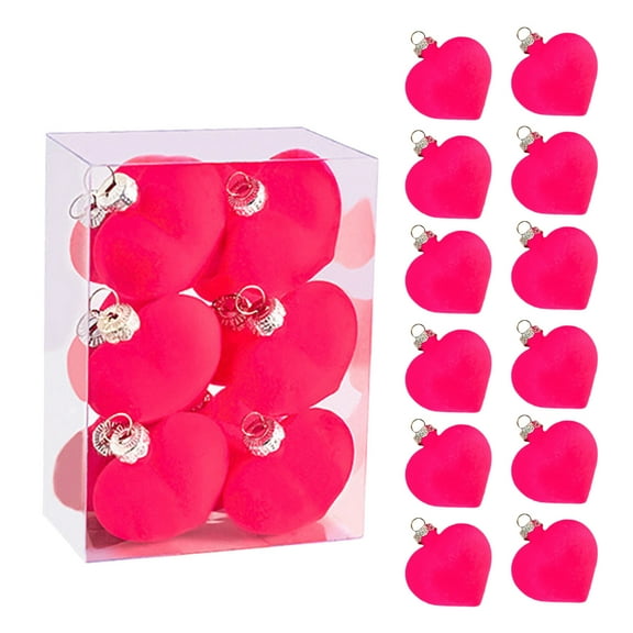 Valentine's Day Decor 12Pcs Velvet Heart Ornaments 1.96" Mini Heart Baubles Hanging Ornaments for Valentine’s Day Decor Mother's Day Christmas Tree Wedding Anniversary Party Decoration