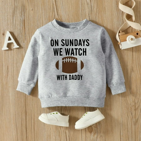 

CHAOLEI Toddler Kids Baby Boy Girl On Sundays We Watch Football With Daddy Mommy Funny Sweatshirt Pullover Tops -GY2 2-3 Years