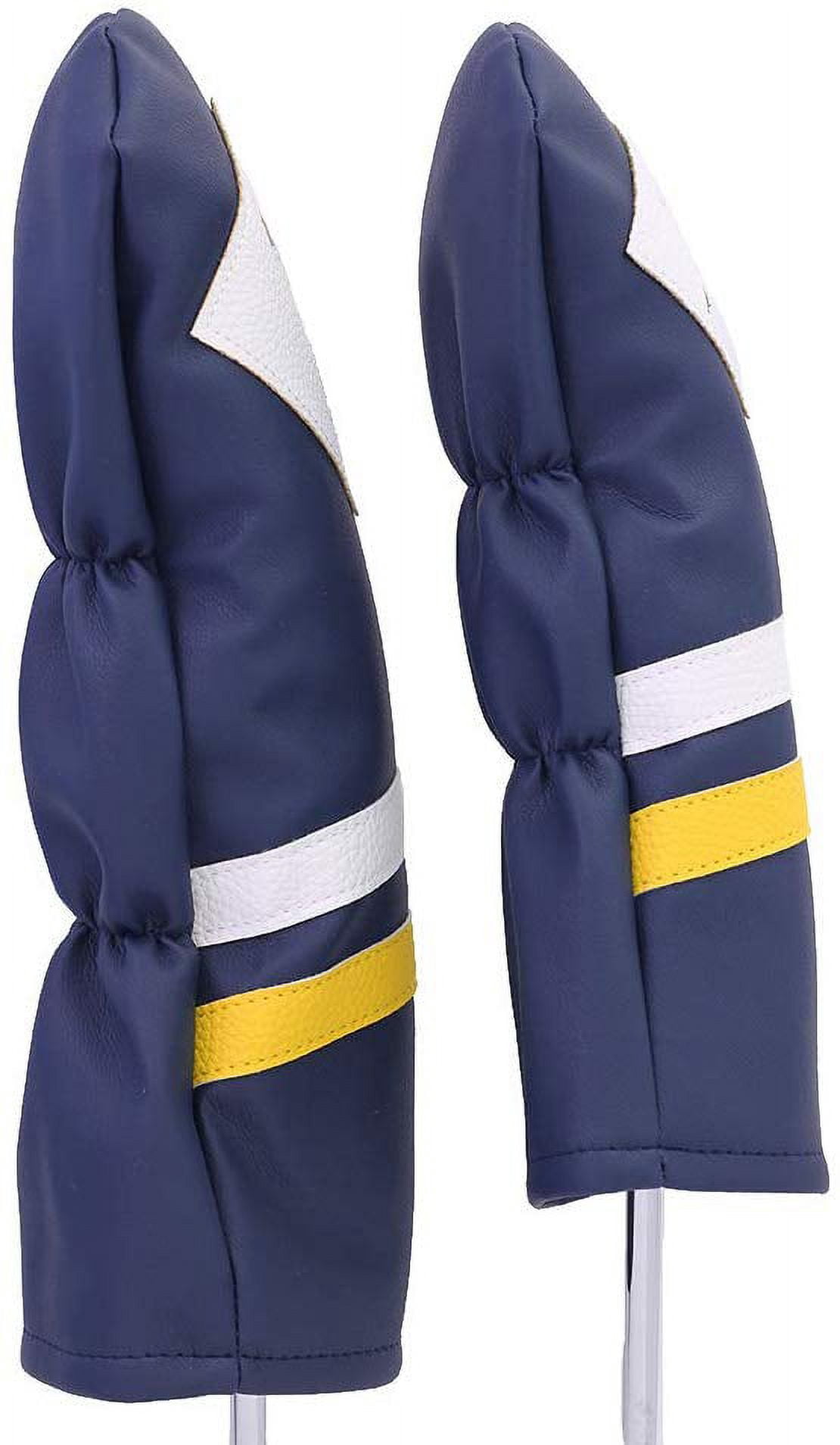 Majek Retro Golf Headcovers Blue White and Yellow Vintage Leather Style 1 & 3 Driver and Fairway Head Cover Fits 460cc Drivers Classic Look