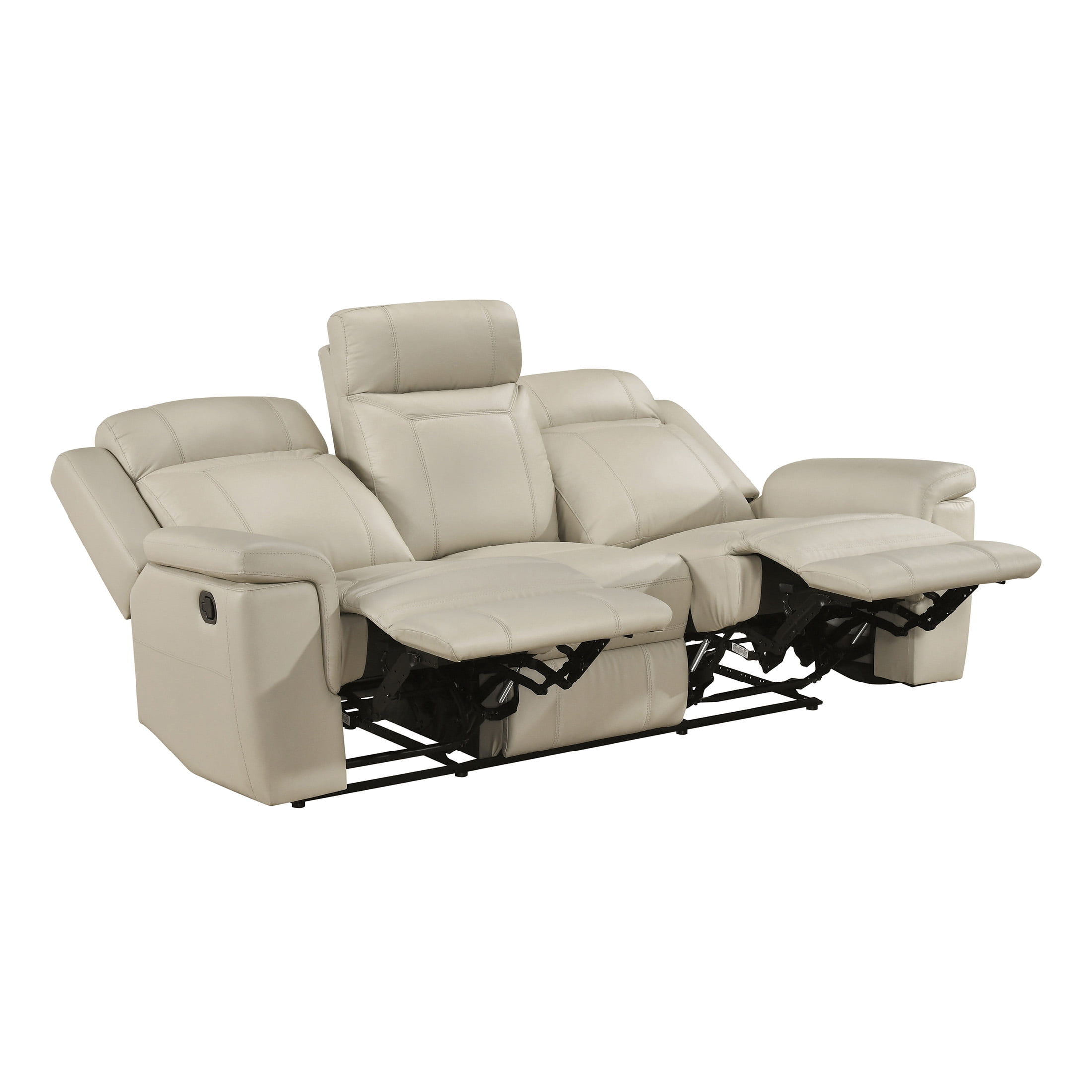 OakvillePark Livaro Leather Match Manual Double Reclining Sofa, Beige