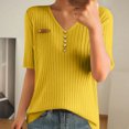 thumbnail image 2 of Drses Spring Women's Short Sleeve Cashmere Pullover Sweater - V-Neck Knitted T-Shirt Tops, 2 of 3