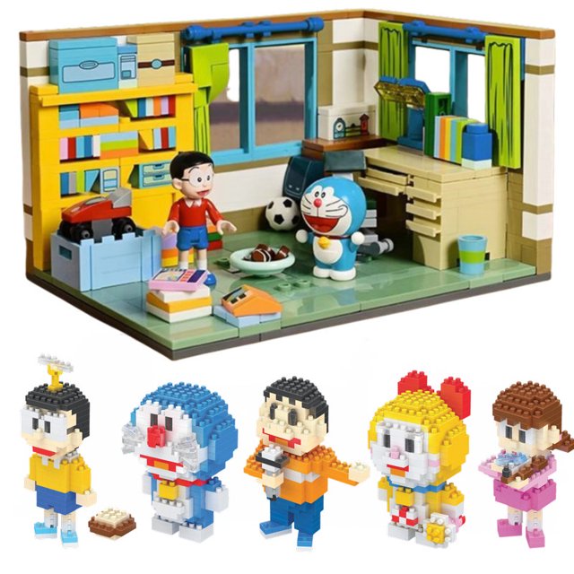 Bloques de construcción de micropartículas de dibujos animados Doraemon Nobita, juguete de montaje para niños, figura de Anime, regalo para niños, lindo