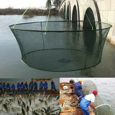 Summercome Foldable Fishing Net, Landing Fishing Pier Nets, Drop Net for Pulling Up Fish with Rope, Portable Bridge Fishing Net for Minnows Crawfish Crab Shrimp and More, Diameter 31.5''