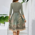 thumbnail image 5 of WTOBBY Women's Chic Floral Print Waistband Round Neck 3/4 Sleeve Dress, Flowy Midi Sundress with Comfort Fit for Daily Activities,Army Green L, 5 of 5
