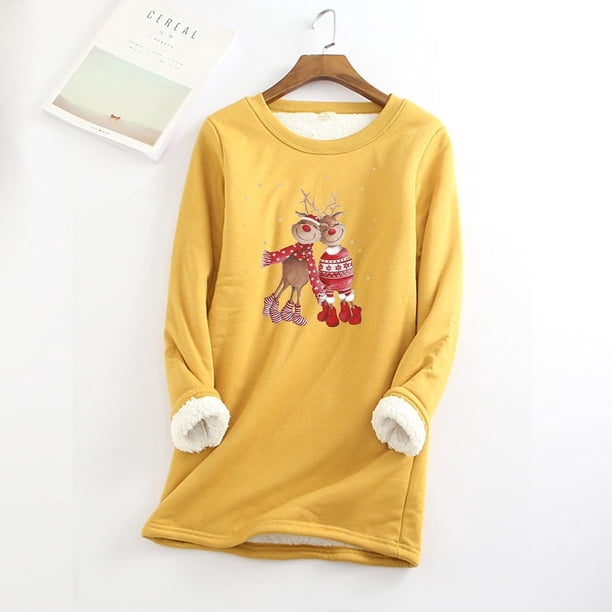 Pntutb Moda para mujer Estampado de Navidad Manga regular Otoño Invierno Suelta Vacaciones Casual Manga Cuello redondo Camisa tops Pntutb Pntutb-5479