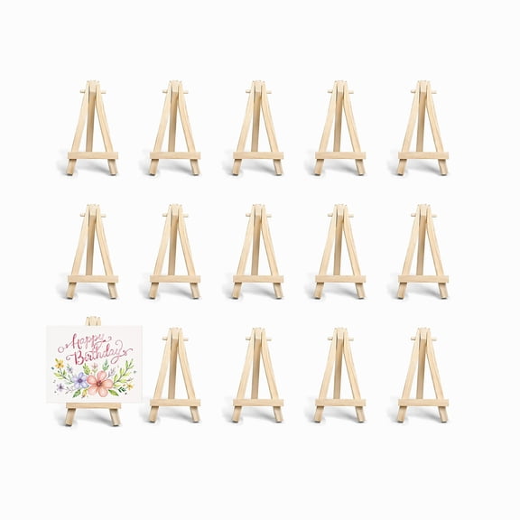 Stcellnmex 15 Pack 5 Inch Mini Wooden Easel Stand Triangle Tabletop Display Holder Portable Art Craft Stand for Canvas Card Photo Phone Wedding Desktop Decoration