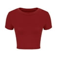 thumbnail image 6 of Fanxing Womens Basic Short Sleeve Slim Fit T Shirts Soft Crewneck Crop Y2k Tee Summer Cute Gym Fashion Clothes Wine, 6 of 7