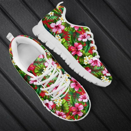 

Tropical Hibiscus Floral Print Breathable Woman Running Jogging Sport Casual Shoes Lace Up Sneakers Ladies Flats Women Footwear