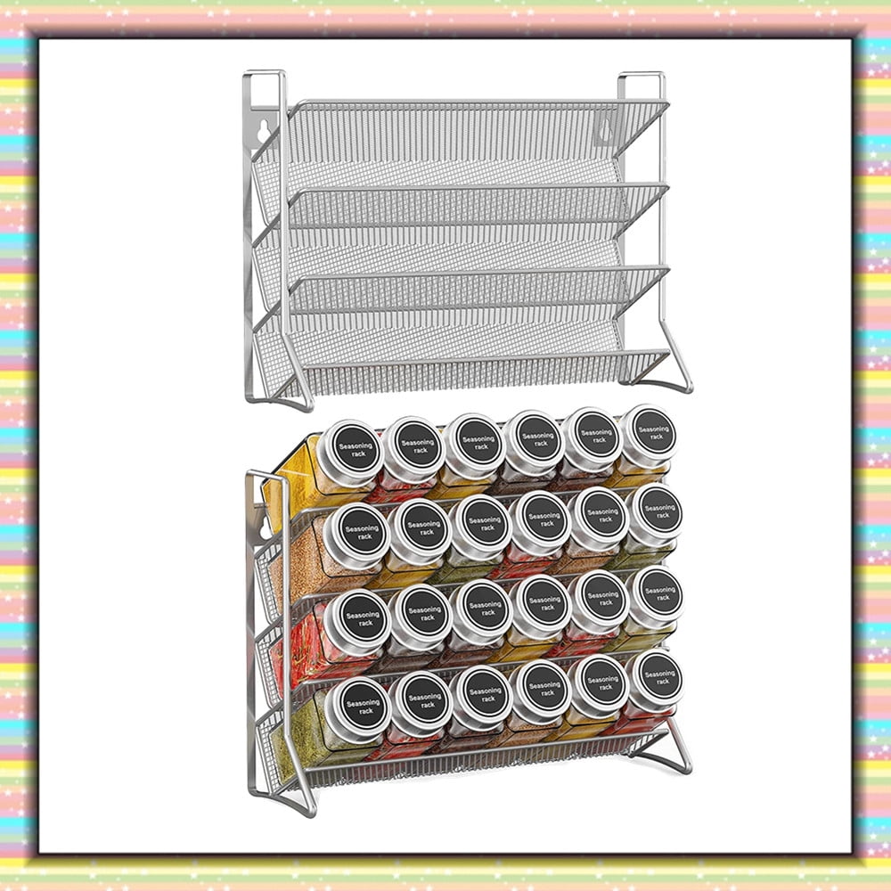 2 Pack Metal Wire Spice Organizer Rack Free Standing & Wall Mount