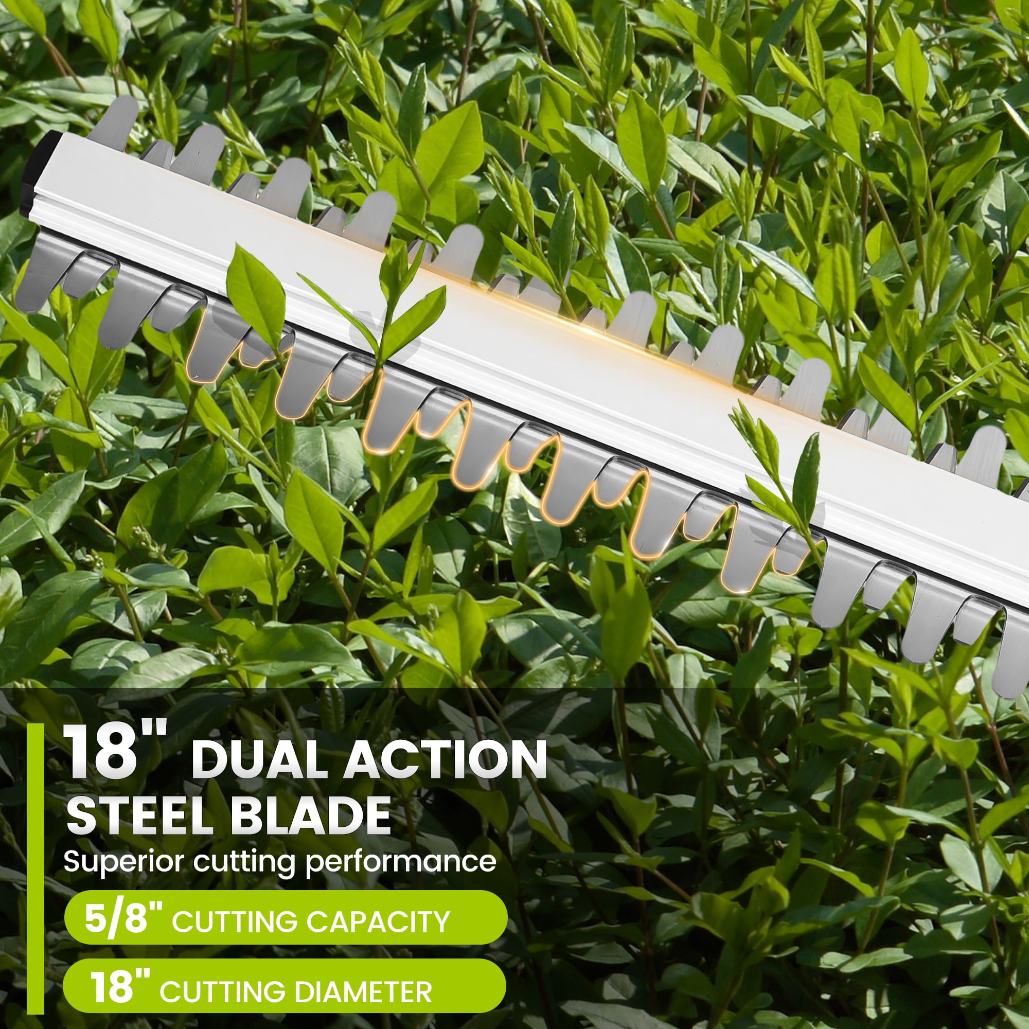 HOTREE 21V Cordless Pole Hedge Trimmer with 2 x 2.0Ah Batteries and Charger, 12ft Reach 3-in-1 Foldable Hedge Shrub Trimmer and Grass Shear ,Grey