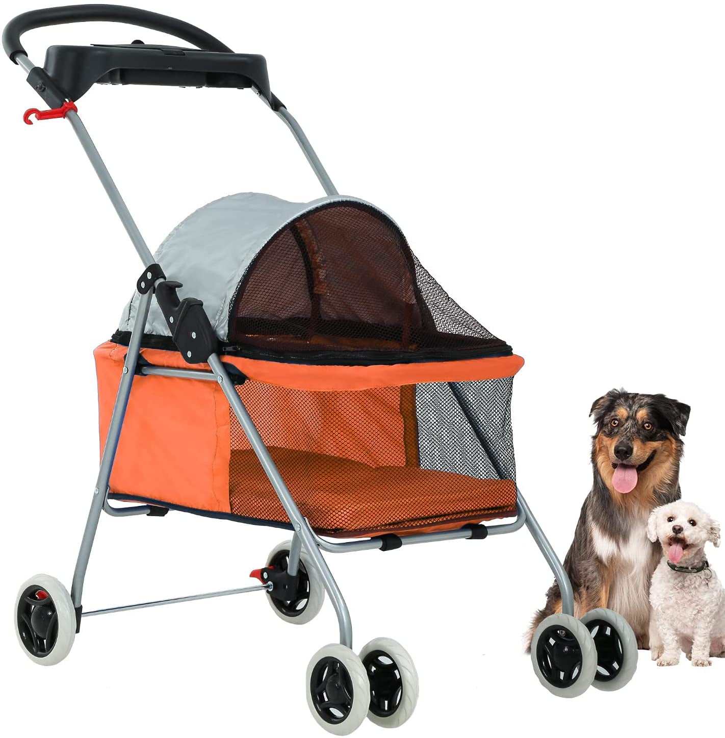 Dark Blue Pet Strollers for Small Medium Dogs & Cats 3-Wheel Dog Stroller Folding Flexible Easy to Carry for Jogger Jogging Walking Travel with Sun Shade Cup Holder Mesh Window