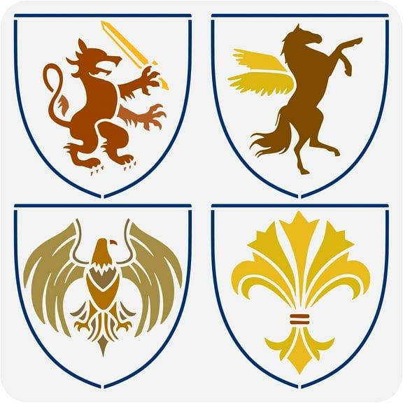 Heraldic Crest Coat of Arms Family Stencil 11.8x11.8inch Heraldic Crest Family Drawing Template Reusable Emblem Stencil Plastic Large Stencils for Painting on Wood Canvas Wall DIY