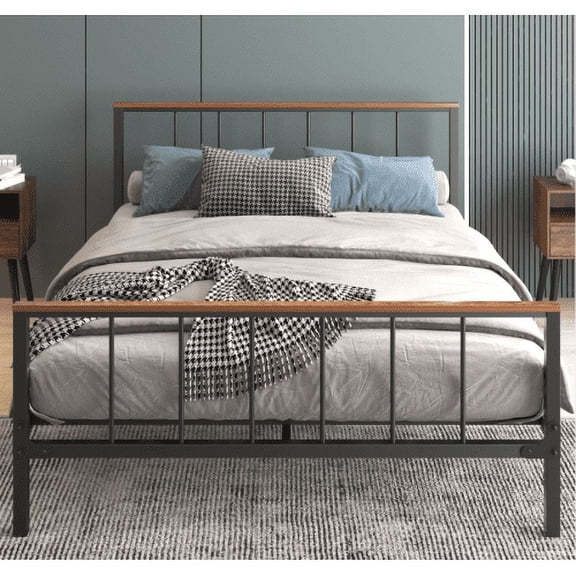 Nmkwnr Modern Metal Platform Bed Frame with Headboard and Footboard, No Box Spring Needed