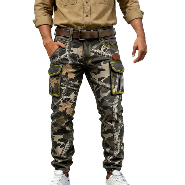 Pantalon Cargo Extérieur pour Usage Quotidien avec Multiples Poches et Détails Imprimés Pantalon de Travail Polyvalent pour Randonnée et Style Urbain