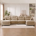 thumbnail image 4 of FFH 140" Modular Sectional Cloud Sofa, U Shaped Couch with Double Chaise, 4 Seater Chenille Living Room Furniture Sets, Camel, 4 of 17
