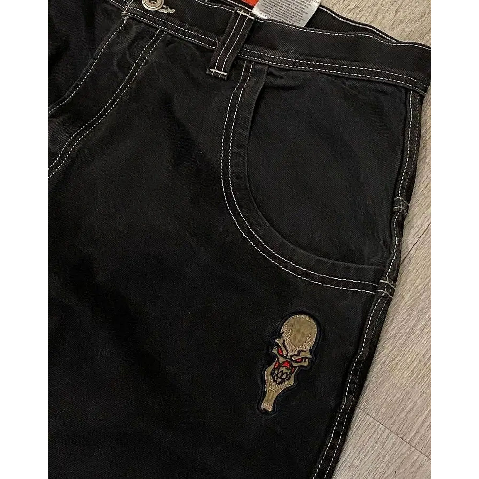 jncoブラックデニム Made in USA】【W32】JNCO ブラックデニムショーツ 刺繍 | 古着
