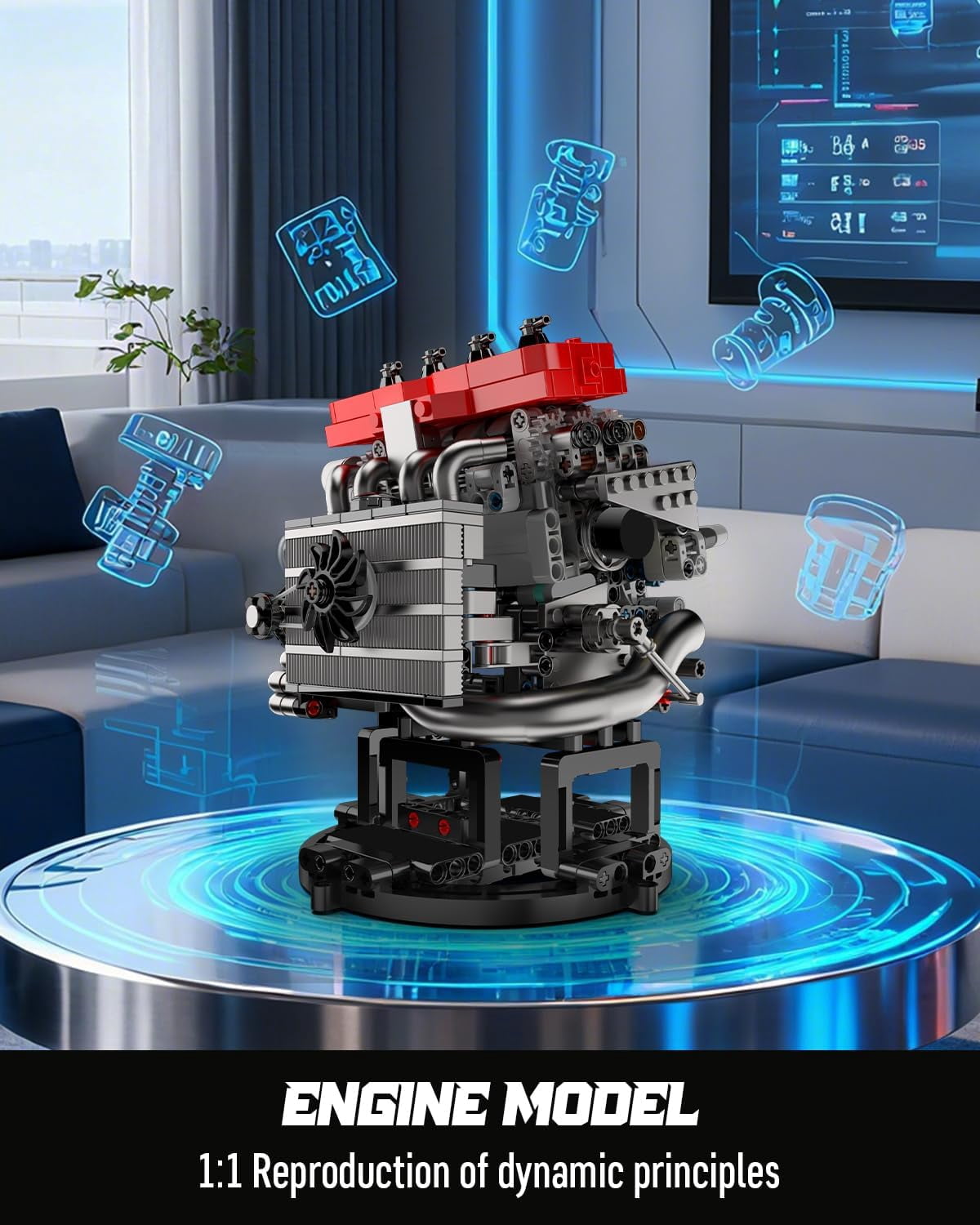 Model Engine Kit That Runs- Build Your Own STEM Car Engine Model, MMC Car L4 Model Engine Kit for Adults Collections Home or Office Décor (811+PCS)