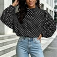 thumbnail image 4 of Xinoom Women Polka Dot Cropped Windbreaker Jacket, Stand Collar Long Sleeve Oversized Coat with Side Pockets, Lightweight Drawstring Hem Casual Street Outerwear Black,L, 4 of 8