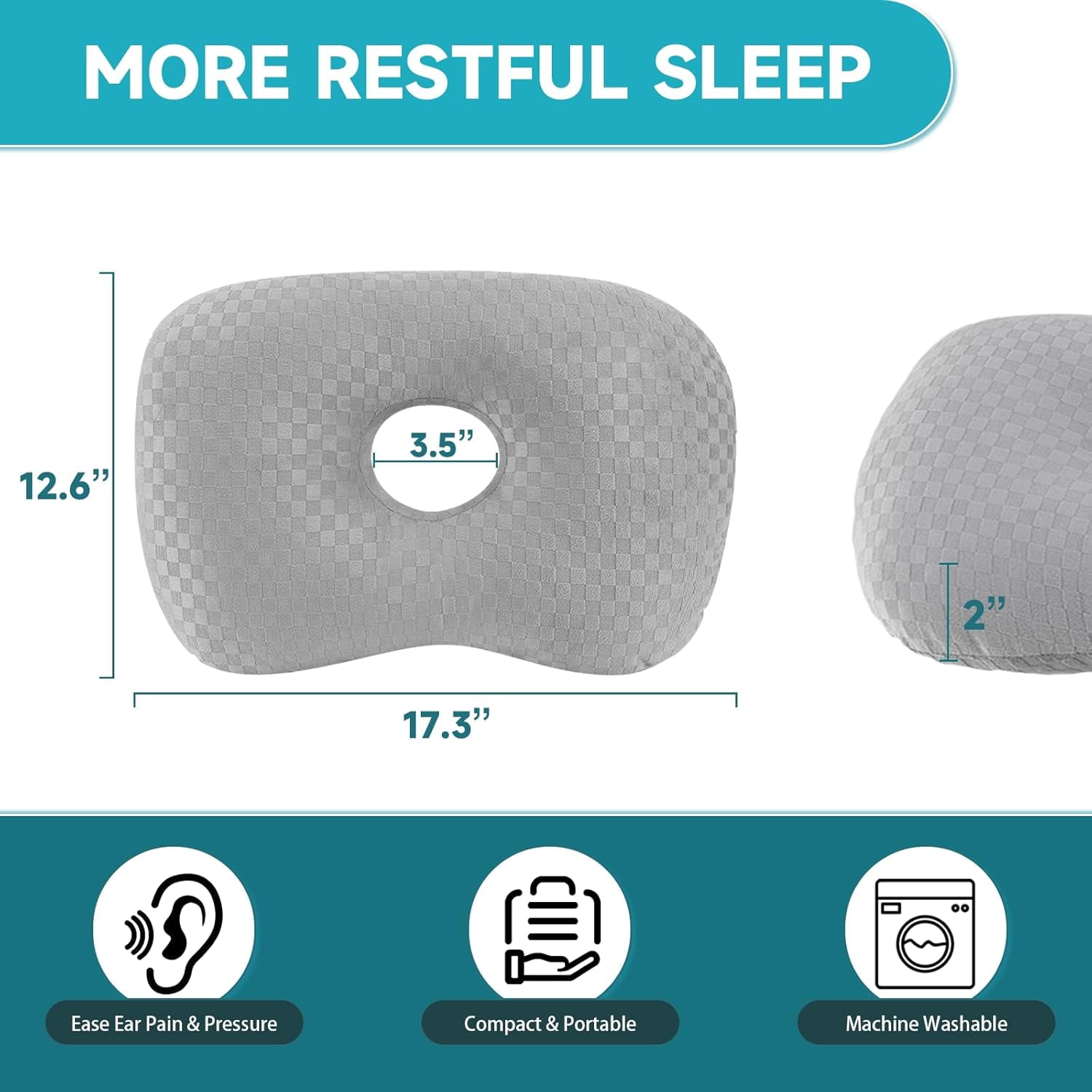 Ear Piercing Pillow with an Ear Hole, Cotton and Polyester Side Sleeping Pillow for CNH and Ear Pain Ear Inflammation Pressure Sores for Side Sleepers, Ear Guard Pillow (Light Grey)