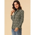 thumbnail image 4 of INSPIRE CHIC Camisa de manga larga con cuello simulado con volantes y botones florales para mujer marrón L, 4 of 6