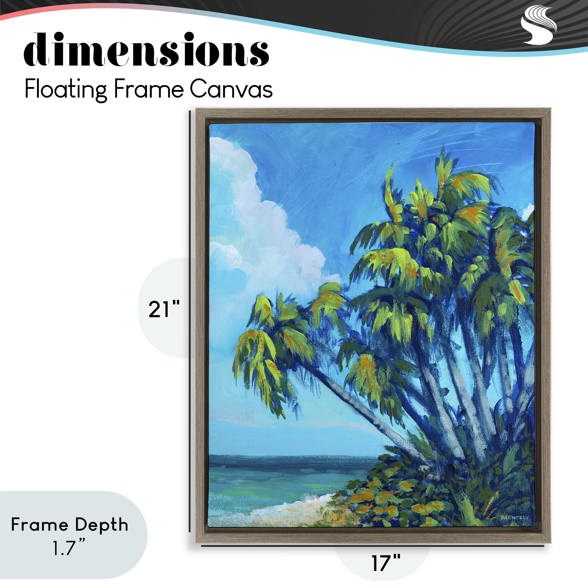 Stupell Industries Cerulean Sky & Palms Brown Framed Floater Canvas Wall Art, design by Dan Meneely