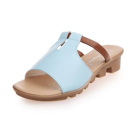 

Youmylove Fashion Summer Ladies Solid Color Open Toe Sandals Low Heel Beach Slippers Leisure Comfort Cozy Daily Walking