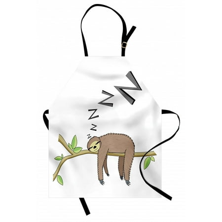 

Sloth Apron Arboreal Mammal Sleeping on Branch in Forest Lazy Mood Resting Relaxing Theme Unisex Kitchen Bib Apron with Adjustable Neck for Cooking Baking Gardening Grey Green Brown by Ambesonne