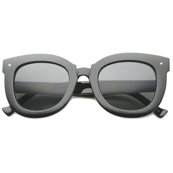 sunglassLA Unisex Womens Oversized Butterfly Horn Rimmed Round Cat Eye Sunglasses (Black / Smoke) - 67mm