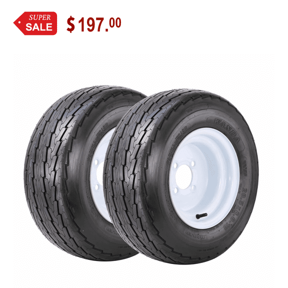 WANDA Trailer Tire Wheel Assembly 20.5x8-10 10-Ply E 95L with 4 Lugs on 4" PCD White Rim ,SET 2