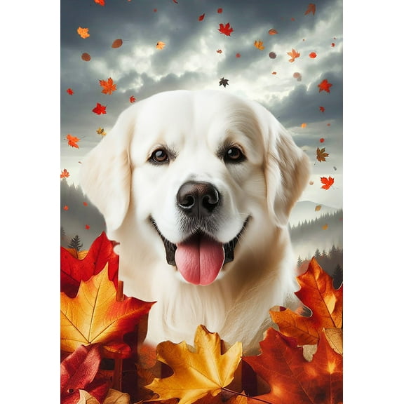 Golden Retriever White - Best of Breed Fall Leaves Outdoor Garden Flag 12" x 17" Mailbox Flag Dog Flag