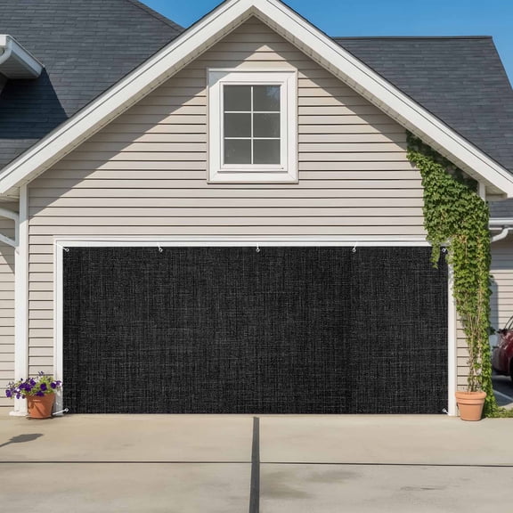 Black Burlap Texture Garage Door Cover Banner 6 x 13 FT, Farmhouse Vintage Black Garage Door Curtains Backdrop with Grommets for Indoor Outdoor Wall Party Porch Yard Decorations Background