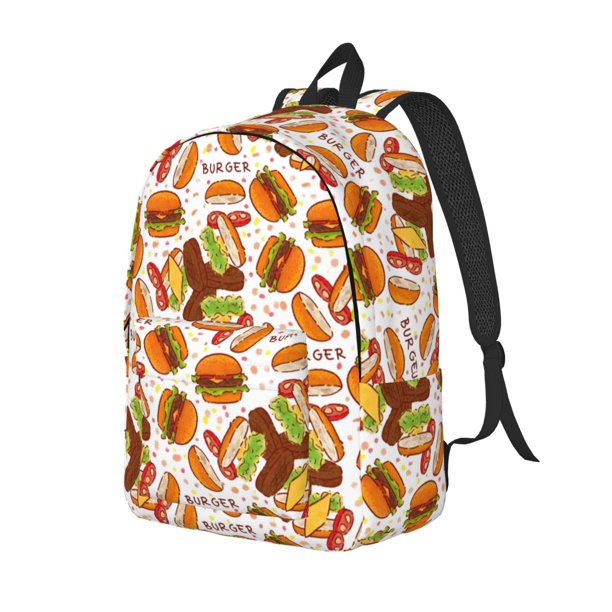 Disketp Burger print Canvas Backpack Lightweight Travel Daypack Student Rucksack Laptop Backpack-Medium