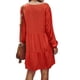 thumbnail image 3 of Vestido de mujer con cuello en V, manga larga, suelto, ropa de otoño, color sólido, con botones de cintura alta, naranja, M Sweethay AP003891-10, 3 of 5