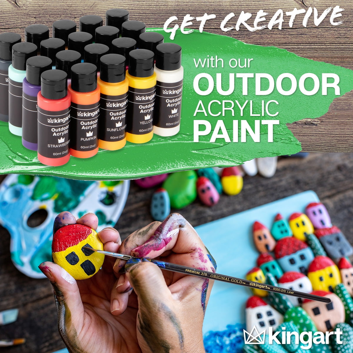 KINGART® Outdoor Waterproof Acrylic Paint, 60ml (2oz) Bottle, Set of 20 Unique Colors
