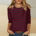 thumbnail image 2 of EHTMSAK Womens 3/4 Length Sleeve Tops Plus Size Plus Size Tops for Women Casual Womens T Shirts Casual Striped T-Shirt Floral Fashion Plus Size Dress Blouses Wine 3X, 2 of 5