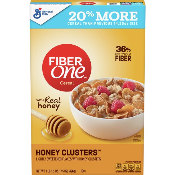 General Mills, Fiber One Breakfast Cereal, Honey Cluster, 17.5 Oz