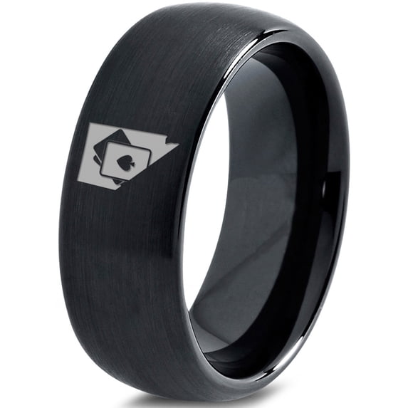 Tungsten Nevada The Silver State Playing Cards Band Ring 8mm Men Women Comfort Fit Black Dome Brushed Polished