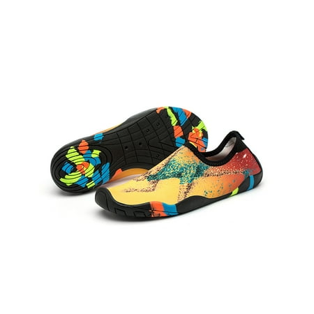 

Kesitin Unisex Water Shoes Quick Dry Barefoot Slip On Beach Shoe Anti-Slip Lightweight Aqua Socks Exercise Color Block Flats Golden 7