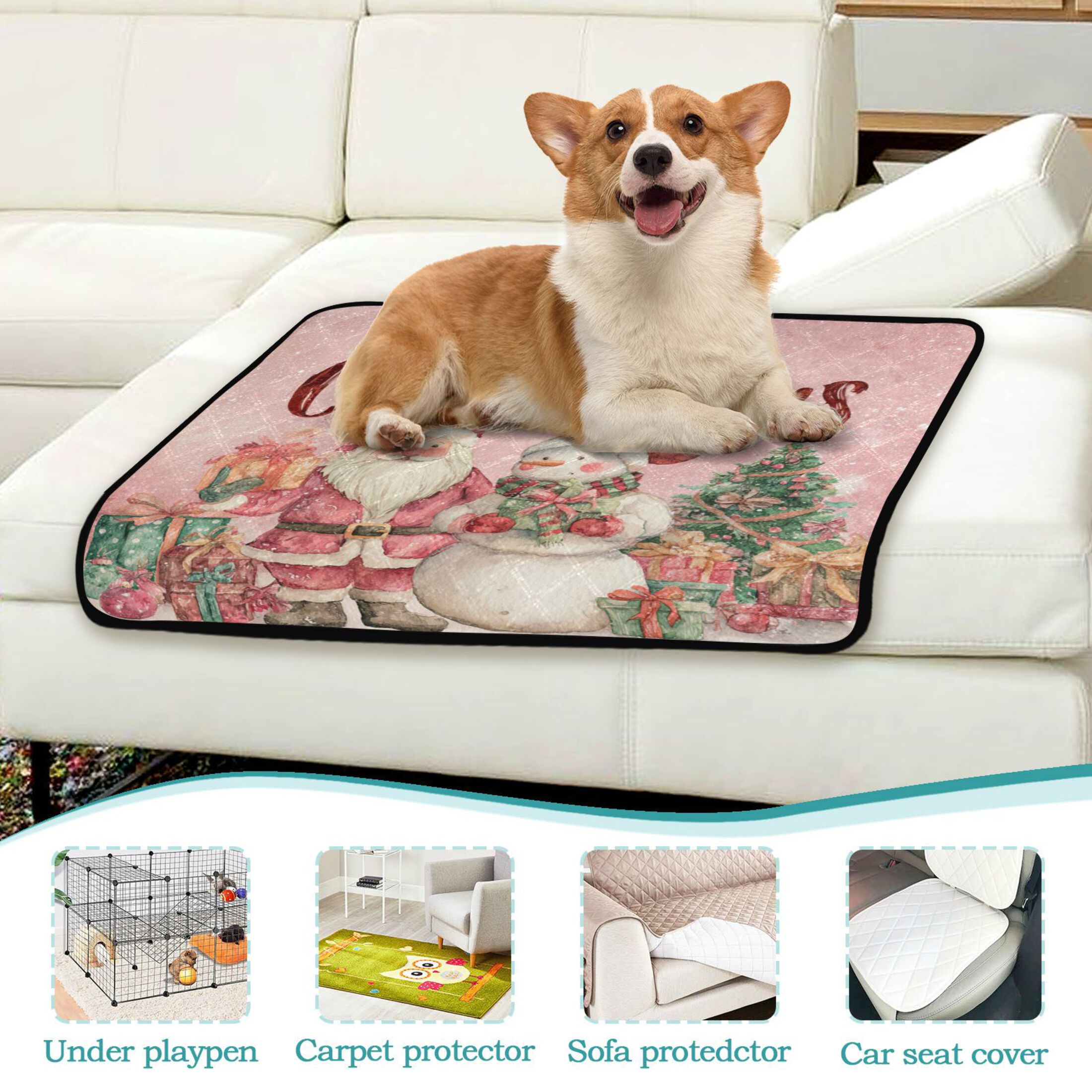 Qxltty Pink Santas and Snowmen Cat litter Pads Pet Set of 2 Diaper Mats Center Anti-leakage Layer Absorbent Soft and Comfortable