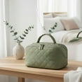 thumbnail image 2 of Quilted Puffer Makeup Bag for Women, 180° Lay-Flat Large Capacity Travel Cosmetic Organizer with Compartments, Waterproof Toiletry Bag, 2 of 6