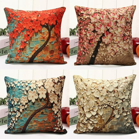 Throw Pillow Sham Cover Meigar Non-3D Printed Flower Tree Cotton Linen Decorative Throw Pillow Case Cushion Cover Clearance18''x18''Pillowcase Pillow Protector Slip Cases Sham for Couch Sofa Car Home ()