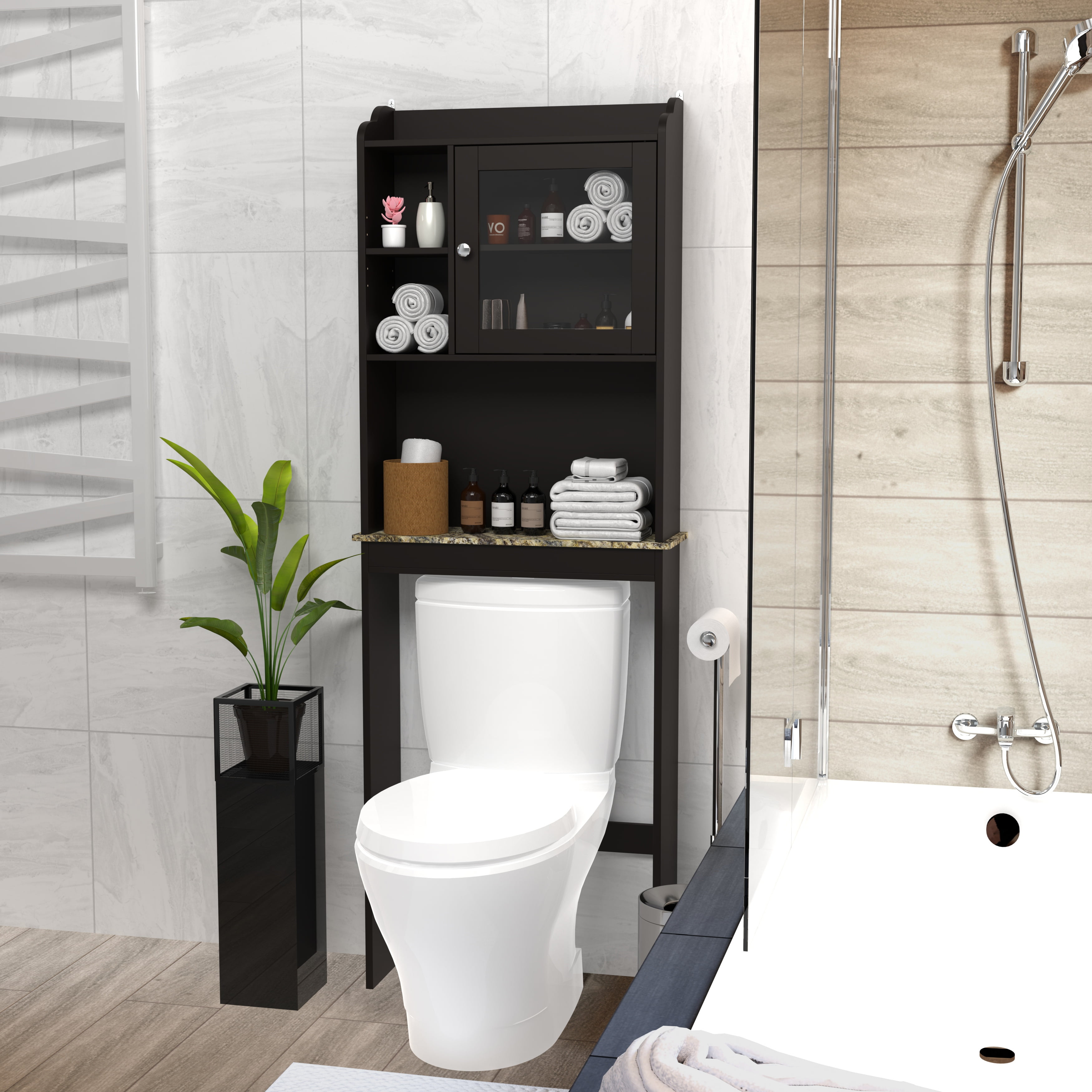 Over The Toilet Storage Cabinet Bathroom Space Saver Organizer Freestanding Wood Storage Cabinet,Espresso 02