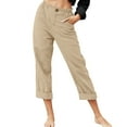 thumbnail image 1 of Women's Casual Solid Color Pants - Pockets, Zipper Elastic Button Waist, Long Trousers for Daily Wear, 1 of 6