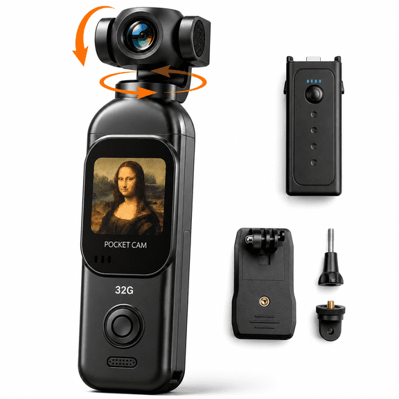 JETO 1080P Vlogging Camera with Rotating Lens, WiFi App & 32GB Card